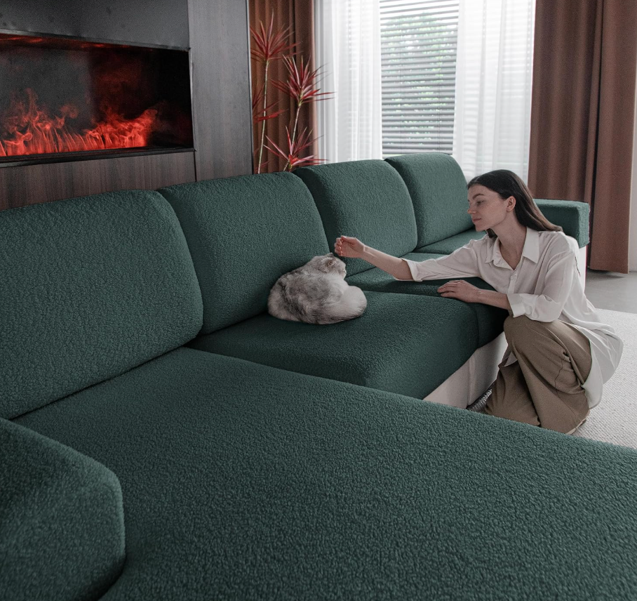 OHSIO Couch Cushion Covers for Sectional Sofa, Stretch Soft Sofa Slipcovers Washable Wear-Resistant Universal Furniture Protector for Living Room(1 Piece Back Couch Cover, Green)