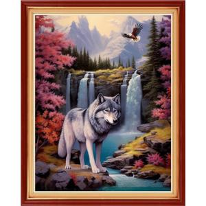 Dooxvey Cross Stitch Kits for Adults Stamped Full Range of Embroidery Starter Kits for Beginners 11CT Printed Cross Stitch Patterns Needlepoint Kits Stamped Crossstitching-Wolf Falls 16x20 inch (ColorKit32)