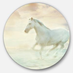 Designart Fantasy White Horse Round Metal Wall Art 23 x 23 Inch Glossy Animal Portrait Aluminum Print Modern Equine Artwork for Living Room, Bedroom, Dining Room, or Office Decor