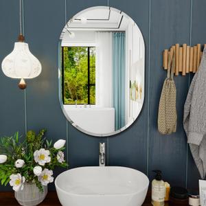 Frameless Bathroom Mirror, 20X30 inch Frameless Bathroom Mirrors for Over Sink, Beveled Bathroom Mirror Oval Mirrors for Bathroom