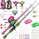 Lanaak Kids Fishing Pole, Kids Portable Telescopic Fishing Rod Set, Tackle Box and Fishing Net Combo Kit, Kids Fishing Gear for Boys and Girls Age 5-10 and Youth, 2 Pack (Camo Pink and Camo Green), 3.9FT