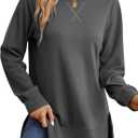 Saloogoe Sweatshirt for women Side Split Fall Fashion 2025 Long Sleeve Shirts Trending Now (Small)