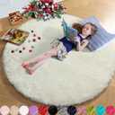 Amdrebio Ivory White Round Rug 4Ft for Kids Bedroom Aesthetic, Washable Fluffy Fuzzy Circle Area Rugs for Living Room, Circular Plush Soft Shaggy Cream Carpet for Baby Nursery Dorm Teen Girls Boys