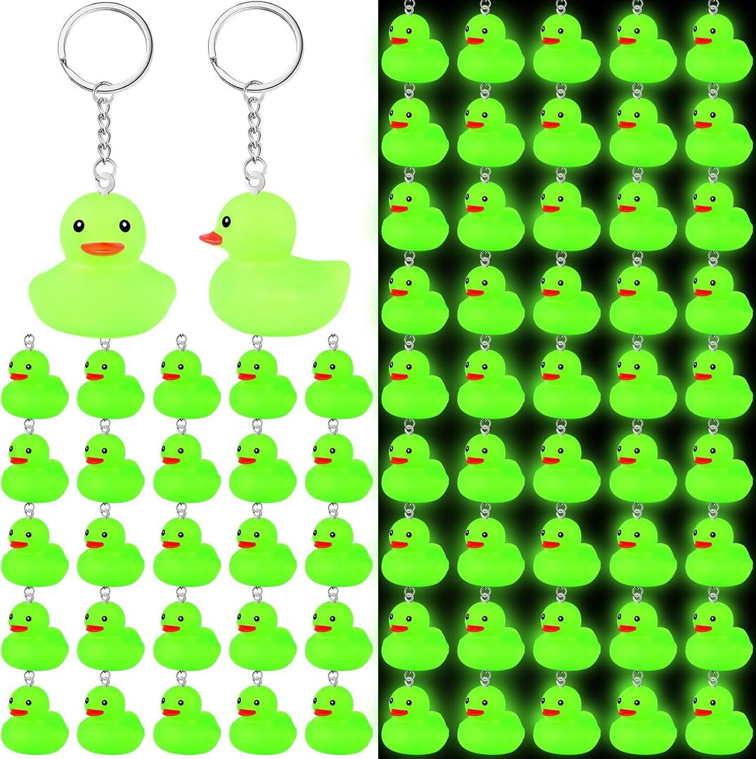 Deekin Duck Keychain Glow in The Dark Cruise Rubber Duck Halloween Keyring Party Favors Gifts Supplies Game Prizes (2.17 Inch)