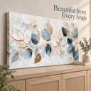 Large Living Eucalyptus Leaf Canvas Wall Art Teal White Botanical Abstract Decor painting Pictures Modern Nordic Plant Flowers Posters Prints for Bathroom Bedroom Office Hallway Home Decoration, 40"L x 20"W