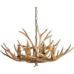 Antler Chandelier 8-Light, 39.4in Vintage Deer Antlers Chandelier Rustic Style Faux Deer Resin Antlers Lamp Antler Horn Retro Lighting for Dining Room Bedroom Cabin(6Lamp Arms + 3 Arms)