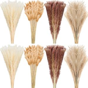 400 Pcs Dried Pampas Grass Decor Bulk 17 Inch White Dried Reed Grass Bunny Tails Dried Flowers Natural Fluffy Reed Grass Pampas Grass Brown White Pampas for Boho Home Table Party Wedding Decorations