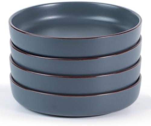 famiware Mercury Pasta Bowls Set of 4, 33 oz Large Salad Bowls, Ceramic Pasta Plates Bowls, Serving Bowls for Kitchen, Microwave & Dishwasher Safe, Charcoal