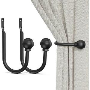 Hion Curtain Holdbacks Black 2pcs, Curtain Tiebacks Wall Mounted Hooks