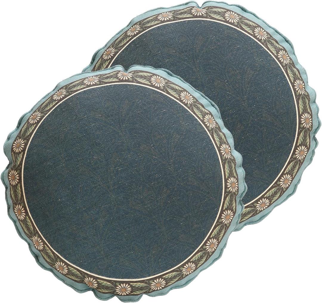 Green Throw Pillow Covers Set of 2,French Farmhouse with White Birds and Flowers Pattern Linen Pillowcases,Decorative Round Pillows Cushion Covers for Couch Sofa Bed Chair,Diameter 16"