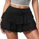 Women's Lace Layered Mini Skirt Outfits Y2K Dress for Dancing, Raves, Festivals, Costumes (X-Large, Black)