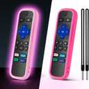 ONEBOM (2 Pack) Case for Roku Remote, Cover for Hisense/TCL Roku TV Steaming Stick/Express Universal Replacement Controller Silicone Sleeve Skin Glow in The Dark(Glow Pink+Rose Red)