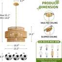 Boho 24” Rattan Chandelier Light Fixture, 7-Light Hand Woven Rattan Pendant with 3-Tier Wicker Shade, Adjustable Farmhouse Ceiling Hanging Light for Dining Room, Kitchen, Living Room, Bedroom, 23.6 inch