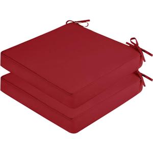 Outdoor Chair Cushions for Patio Furniture, Set of 2 Waterproof Square Corner Memory Foam Patio Chair Cushion with Adjustable Ties Outdoor Seat Cushions, Wine Red, 22"x22"x3"