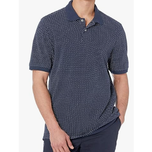 Amazon Essentials Men's Regular-Fit Cotton Pique Polo Shirt, Navy, Dots, Large