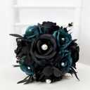 Set of 6 Bridesmaid Bouquets for Wedding - 7 inch Artificial Flower Bouquet Silk Rose with Pearls Gothic Small Floral Bouquets for Bridal Shower Marriage Proposal Halloween Party Ceremony Anniversary (Black & Blue)