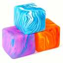 3 x 3 Pcs Swirl Ice Cube Bulk Stress Cube for Adults Anxiety Relief Soft Squeeze Sensory Square Ball for Prizes Goodie Bag Party Favors(Light Pink, Blue, Orange)