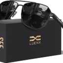 LUENX Aviator Sunglasses for Men Square Polarized Polygon Lens - UV 400 Protection with Accessories Driving Outdoor (Dark Grey Silver)