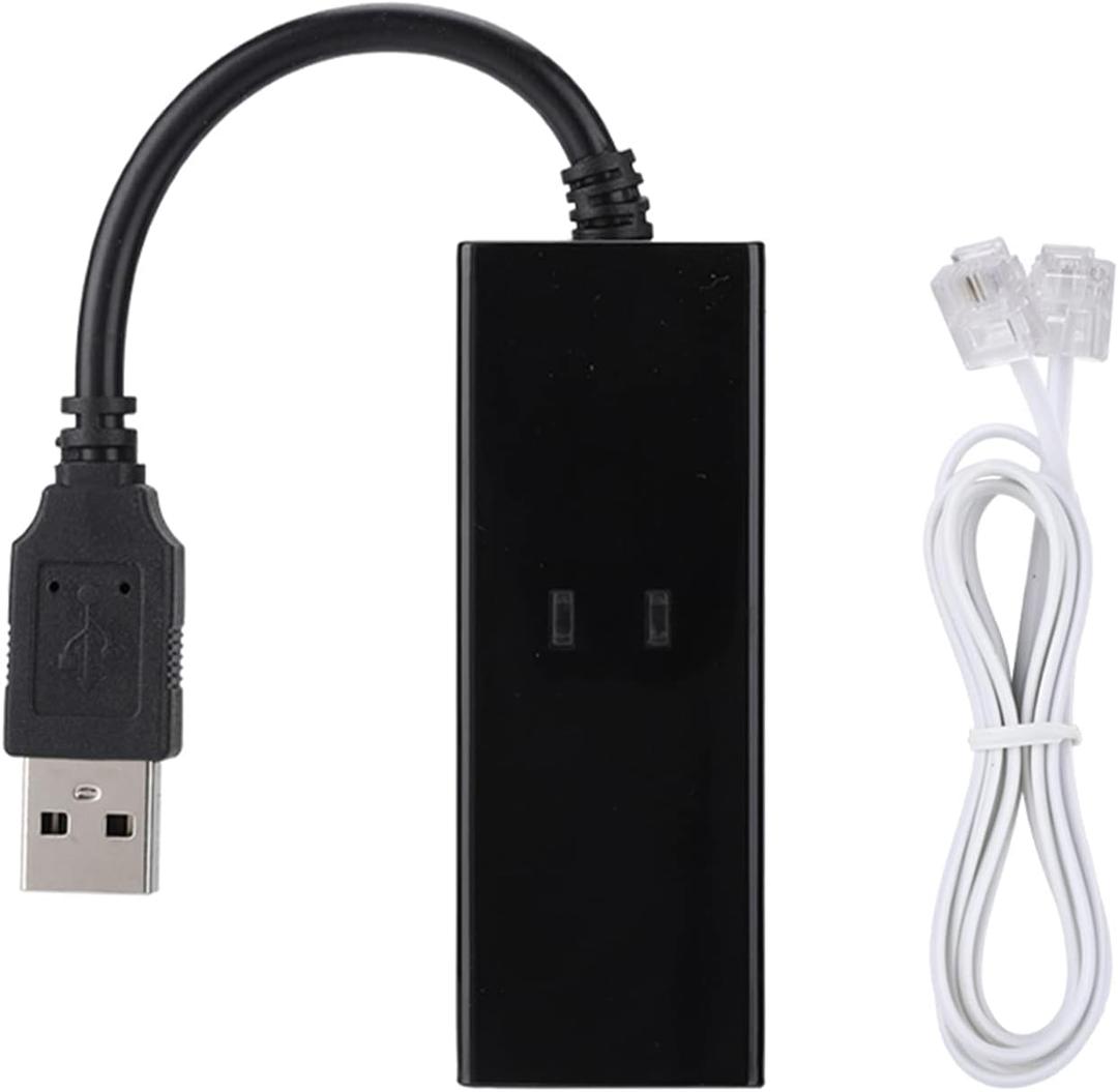 RJ11 to USB Adapter - Fax Modem USB 10/100 External Dial Up Voice Fax Data Modem - Black - Fit for Win7, Win8, Win10