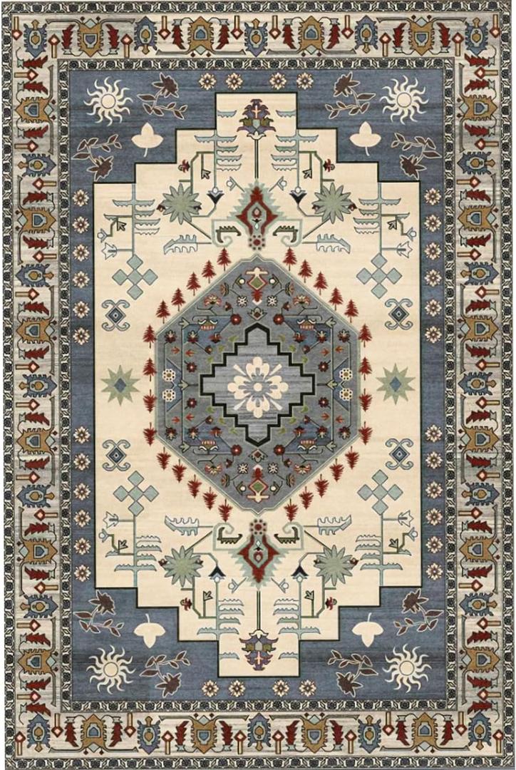 Washable 5x7 Area Rugs Non Slip 5x7 Rug Floor Carpet Distressed Printed Area Rug Soft Area Rug for Living Room Bedroom Dinning Room Kitchen Indoor (Blue, 5x7)