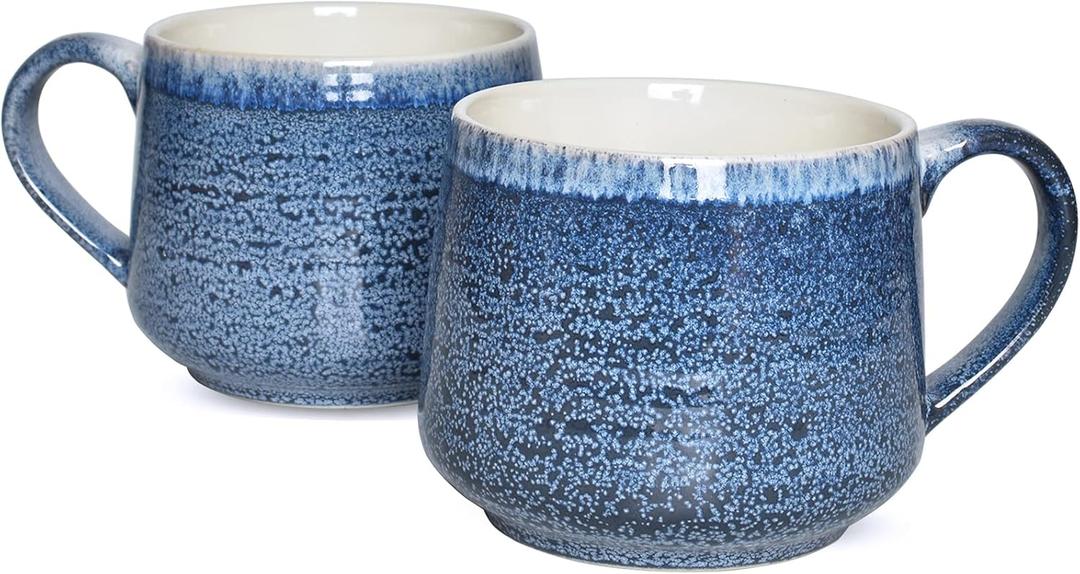 Bosmarlin Large Ceramic Wide Coffee Latte Mug Set of 2, 18 Oz, Blue Big Stoneware Tea Cup for Office and Home, Dishwasher and Microwave Safe (Blue, 2)