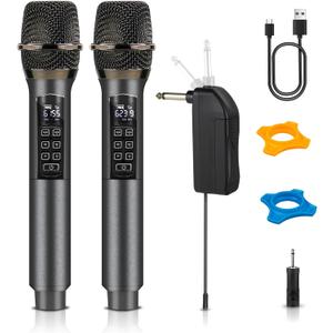 Wireless Microphones for Karaoke Singing, Professional Dual Cordless Mic System with 500ft Range, Rechargeable Receiver, 2.4GHz Auto-Connect, AI Noise Cancelling, Echo/Vol Control for DJ Church Party