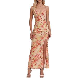 Women's 2026 Floral Cami Dress Sleeveless Cocktail Party Spaghetti Strap Wedding Guest Long Maxi Dresses (US, Alpha, Small, Regular, Regular, Red Floral Print)