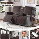 TAOCOCO Loveseat Recliner Cover with Center Console, 100% Waterproof Pet Cover for Dual Recliner with Straps Design, Split Reclining Loveseat Covers Furniture Pet&Kids Protector (2 Seater, Chocolate)