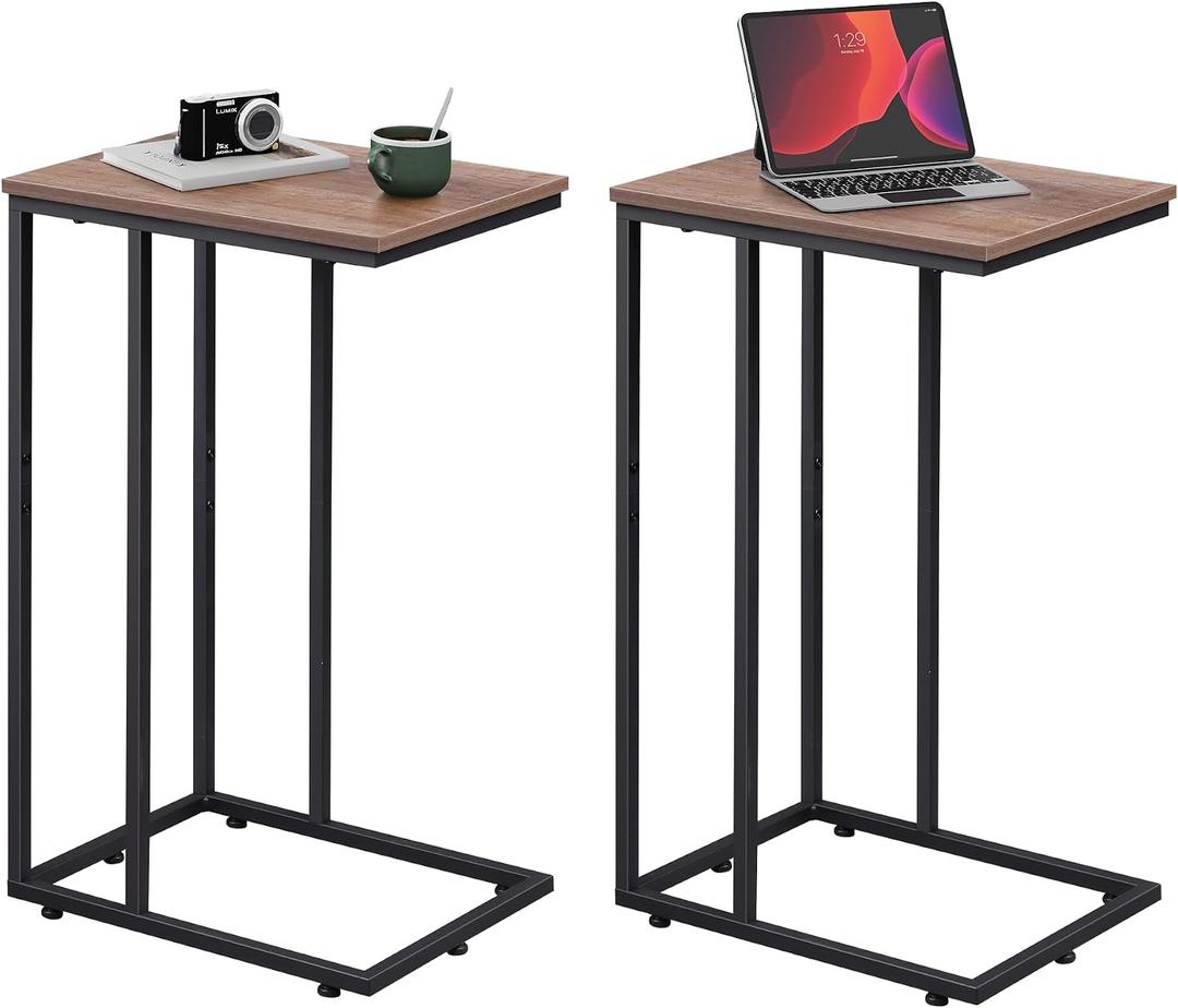 WLIVE C Shaped End Tables Set of 2, C Table Side Table for Couch, TV Trays Set of 2, Couch Side Tables that Slide Under, Small Side Table, C Table for Sofa, Living Room, Bedroom, Small Space, Brown