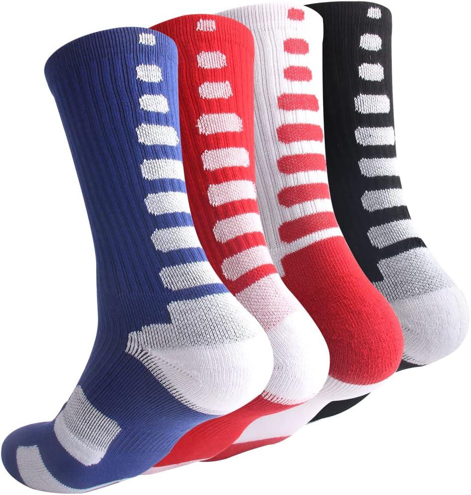 OLCHEE Boys Athletic Crew Socks Basketball Sports Calf High Kids Youth Teens Long Compression Colorful Multipack (S)