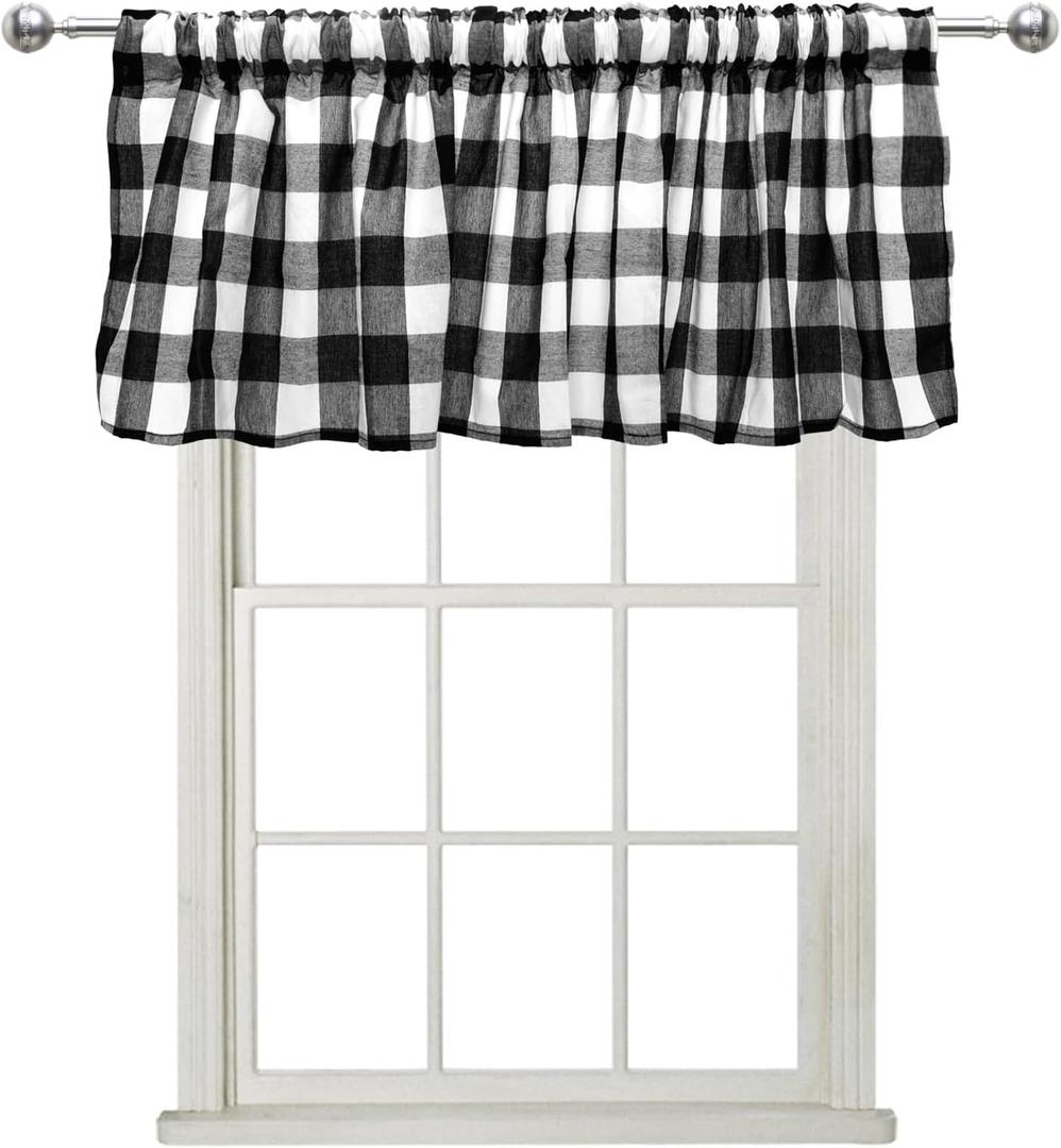 2 Pack Black White Buffalo Check Plaid Window Valances Farmhouse Design Country Curtains Checkered Curtains for Living Room Bedroom Kitchen 55 x 15 Inches Length