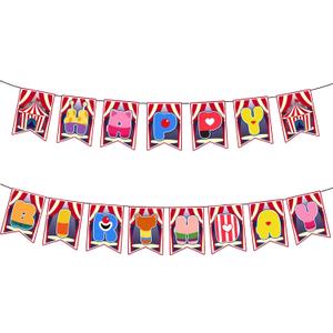 3 x Pre-strung Circus Carnival Happy Birthday Banner for Cartoon Anime Theme Party Hanging Bunting Decorations (Multicolor)