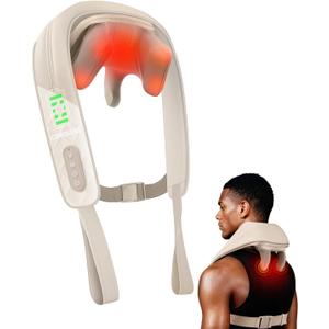 Snailax Cordless Neck Massager with Heat, Kneading Neck and Shoulder Massager Deep Tissue, Shiatsu Back Pillow, 2 Heating Levels,Gifts for Mom Dad (Khaki)