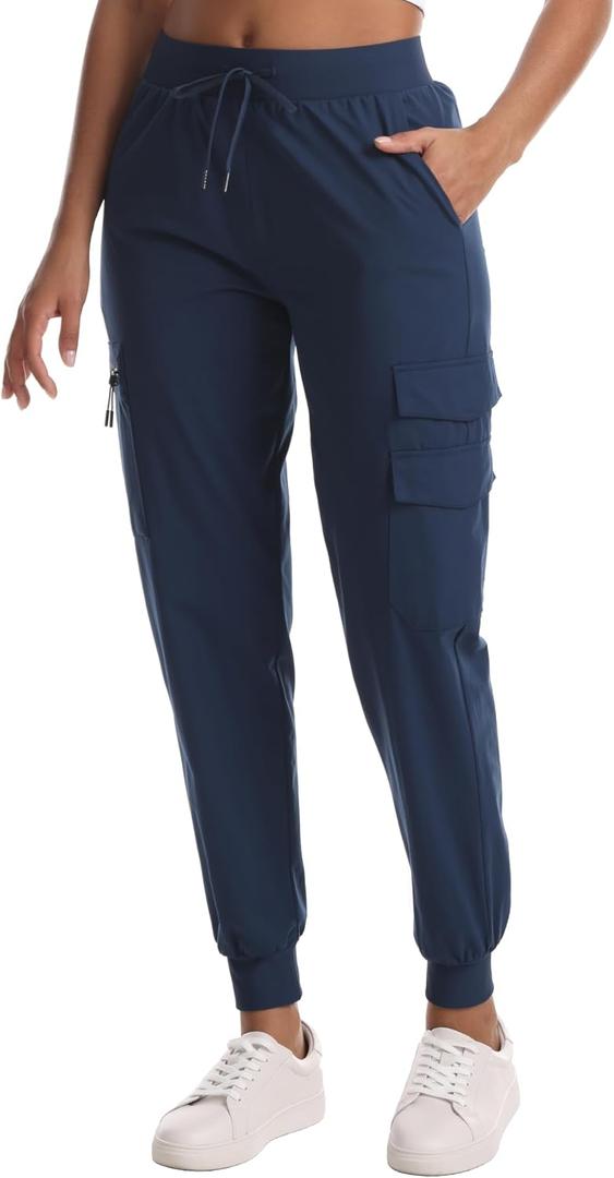 Women's Hiking Pants with Pockets Lightweight Water Resistant Quick Dry Cargo Pants for Casual Travel Camping (Blue, L)