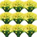 Hoteam 40 Bundles Fall Outdoor Artificial Flowers Plants Uv Resistant Outside Faux Flowers Plastic Fake Plants Outdoor Summer Four Seasons Decoration Shrubs Garden Porch, Yellow