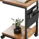 YeTom Side Table,C Table with 2-Tier Storage Shelf, End Table with a Storage Bag, Sofa Table with Wheels for Living Room, Bedroom, Office, Bathroom, Rustic Brown