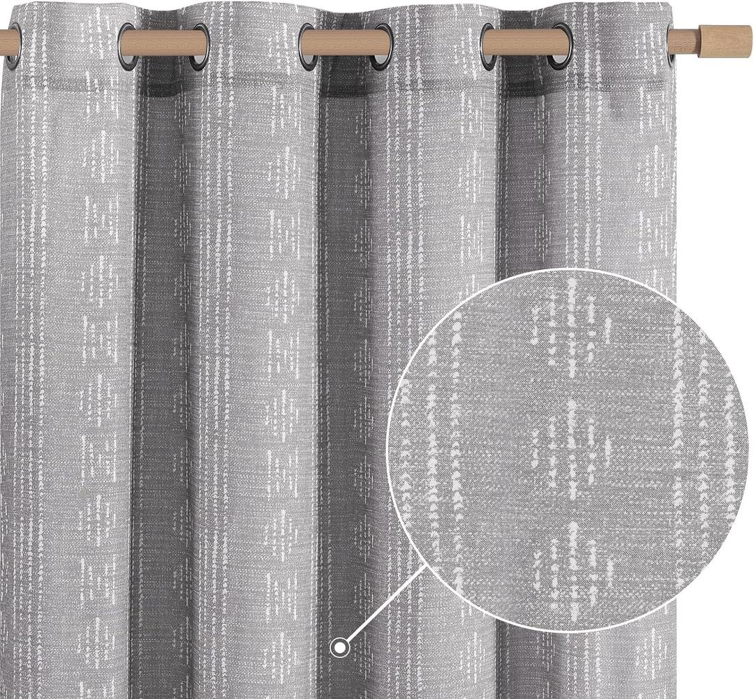 jinchan Boho Curtains for Living Room Farmhouse Grey Curtains 63 Inch Length for Bedroom Grommet Semi Sheer Drapes Geometric Striped Printed Mudcloth Light Filtering 2 Panels Set (50"W x 63"L (Pack of 2))