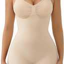 SHAPERX Seamless Bodysuit for Women Tummy Control Shapewear Body Shaper with Removable Pads, SZ5015-Sienna-S/ M