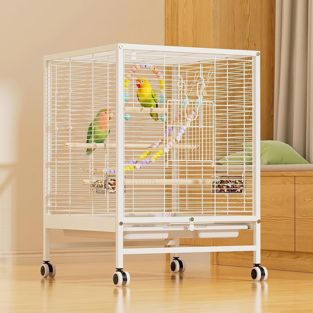 Bird Cage Large Birdcages Flight Cage for Parakeet with Wheels | Spacious bird cage with full view design and flight cage interior for parakeet and small birds with complete accessory set