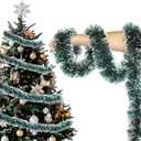 50 Feet Christmas Tinsel Garland, Metallic Twist Garland for Christmas Tree Xmas Indoor Decorations (Green White)