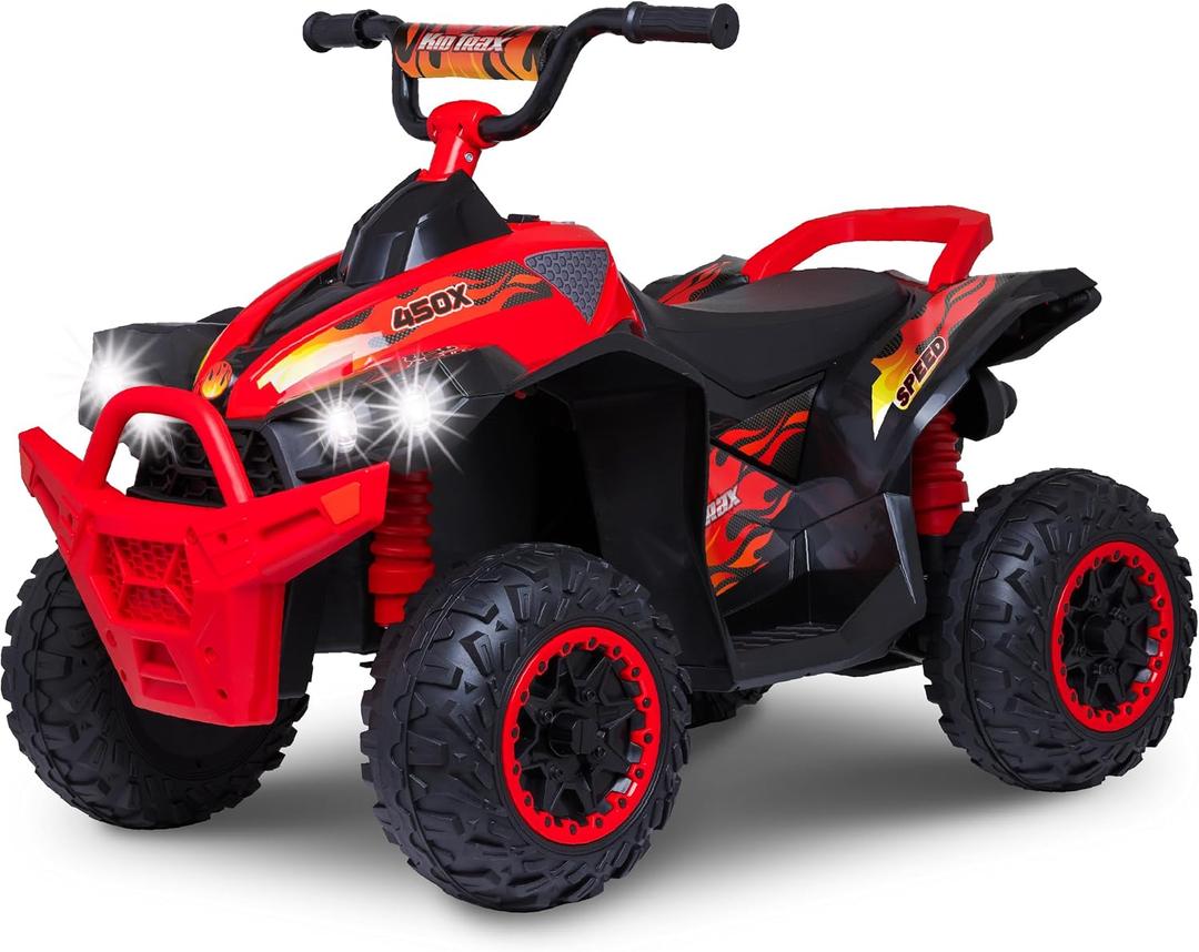 Kid Trax 12V ATV Ride On - Electric ATV, 2 Speed, Ride On Toys, Led Headlights, Quad Four Wheelers, Forward and Reverse, Kids Car Ride On, Indoor/Outdoor Toys, Max Weight 77 lb, Ages 3-8, FIRE RED, 38 inches x 24 inches x 28 inches