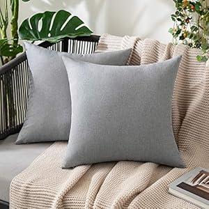 MIULEE Pack of 2 Decorative Outdoor Solid Waterproof Throw Pillow Covers Linen Garden Farmhouse Cushion Cases for Patio Tent Balcony Couch Sofa 22x22 inch Light Grey