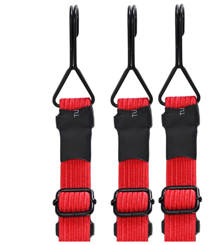 3 Pcs 40'' Red Heavy Duty Flat Adjustable Bungee Cords with 200 Lbs Max Break Strength & Easy-to-Adjust Metal Buckle, Outdoor Bungee Straps with Hooks for Camping, Tarps, Bike Rack, Tent, Truck, etc