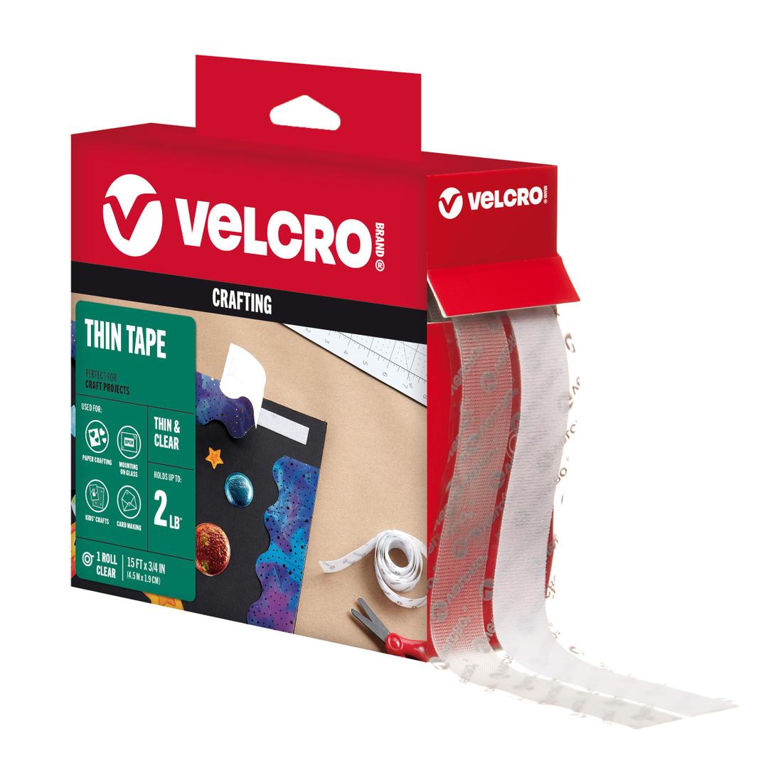 VELCRO Brand Thin Clear Tape | 15 Ft x ¾” | Cut Strips to Length | Home Office or Crafts Fastening Solution | Large Roll, 91325