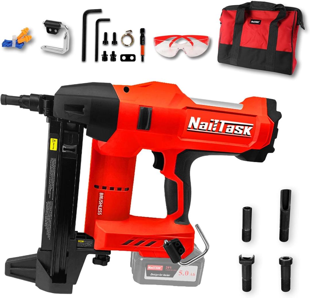 20V Brushless Cordless Concrete Nailer, 16-40mm, No Battery | 100J, Adjustable Depth, Press-to-Fire Safety, Compatible with Makita Battery, Safety Glasses Bag, 5 Nozzles for Steel Brick