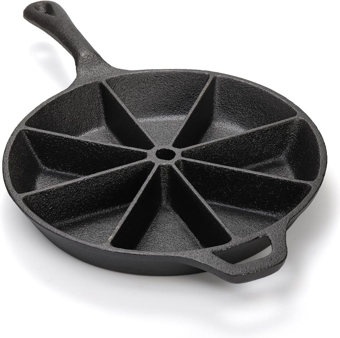WUWEOT Cast Iron Wedge Pan, Round Corn Bread Skillet, 8-edges Biscuit Pan Mini Cake Pan with Long Handle for Scones, Corn Stick, Muffins, Cupcakes and Brownies WUWEOT Cast Iron Wedge Pan, Round Corn Bread Skillet, 8-edges Biscuit Pan Mini Cake Pan with Long Handle for Scones, Corn Stick, Muffins, Cupcakes and Brownies