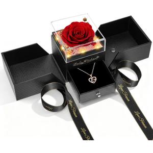 Mothers Day Rose Gifts for Mom from Daughter Son,Fresh Flowers for Delivery,Birthday Gifts for Women,Light Up Rose Gifts for Her,Preserved Flowers with Necklace,Wife Mom Gifts Anniversary
