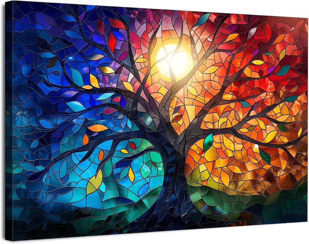 Colorful Tree of Life Wall Art Abstract Tree Pictures Wall Decor Tree Art Wall Decor for Living Room Office Blue Orange Nature Canvas Wall Decor Tree of Life Prints for Bedroom Home Decoration 12x16"