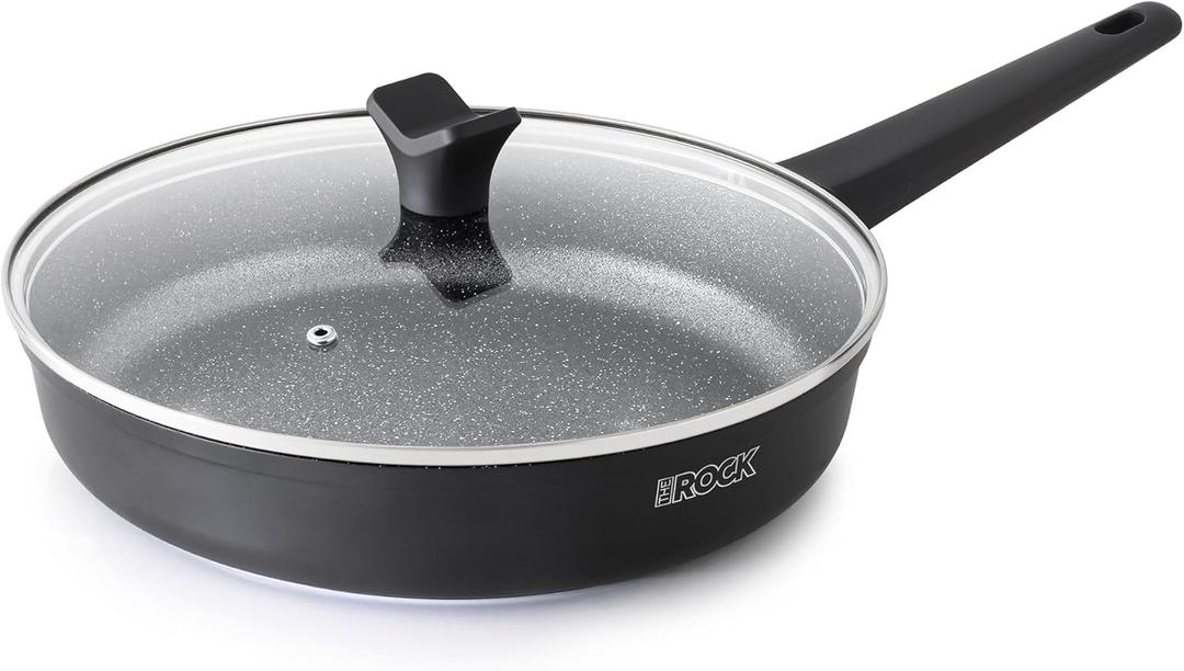THE ROCK SOHO 11-Inch Non Stick Frying Pan with Lid  Nothing Sticks, Never Warps, Lasts Longer, Healthy Skillet with Heat-Resistant Handle, PFOA Free, Dishwasher Safe, Black