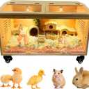 Brooder Box for Chicks Pine Wood Chicken brooder Box with Thermostat & Heating Lamp & Brake Casters Solid Panels Chick brooder for Chicks, Ducklings, Hamsters, Guinea Pigs - Chew-Proof(32x16x16 in)